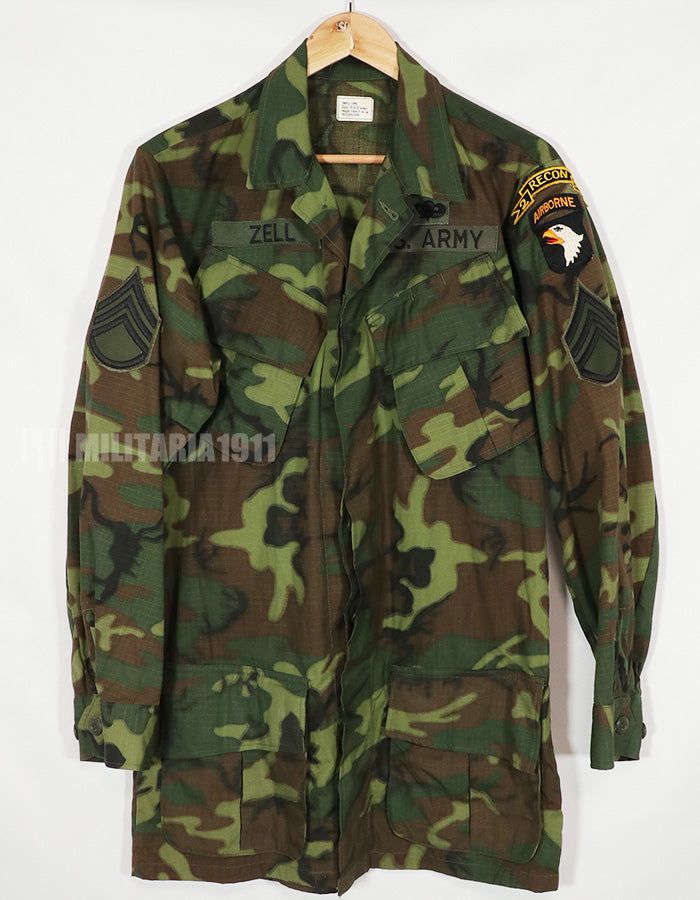 実物　1968年製　リップストップ　ERDL ジャングルファティーグ S-L 101空挺パッチ後付け