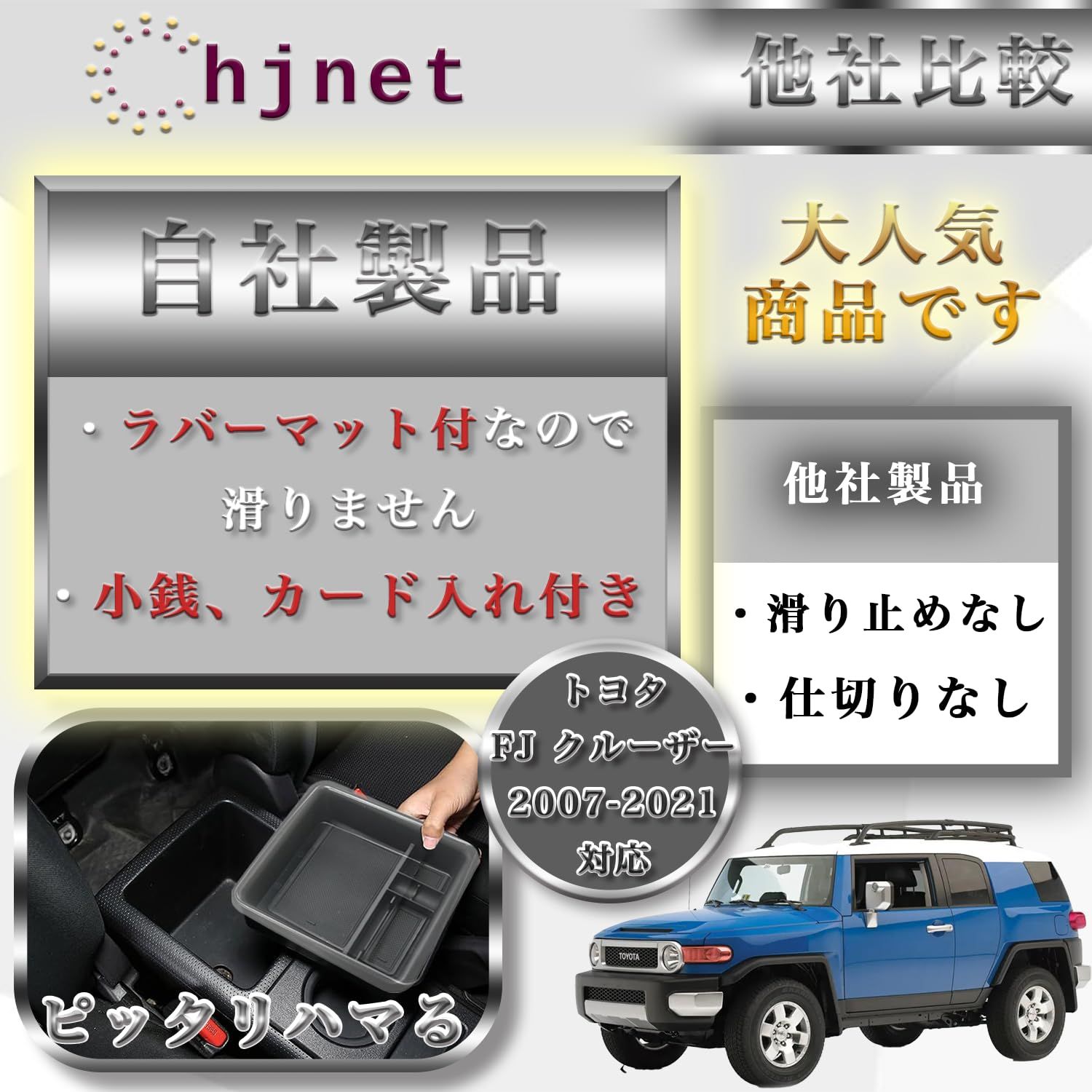FJクルーザー】 収納ボックス 2010~2024 内蔵型 コンソールトレイ 滑り