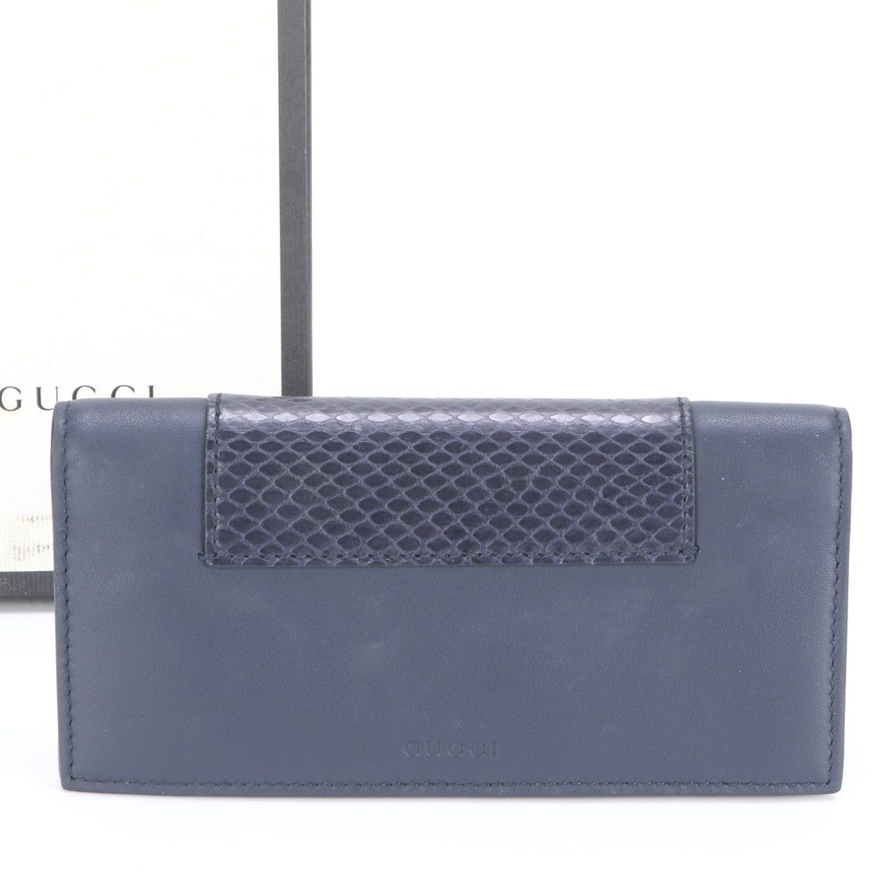 グッチ パイソン レザー 長財布 二つ折り ロング ウォレット ラウンドファスナー ネイビー 386836 メンズ EEE BX12-5