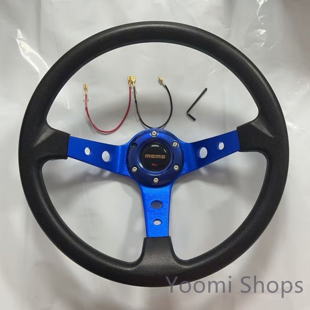 【新品未使用】MOMO モモ ステアリング ハンドル本体 レザー 深い凹み 14インチ350MMレース race カスタム 車 競技 ブル