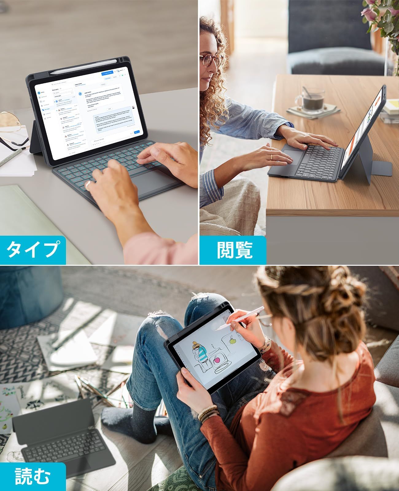 キーボード マグネット着脱式 ipad 第10世代 ケース 用頑丈キーボードケース タッチパッド搭載 7色バックライト 10世代 15°～180°調整 ブラケット落下防止 耐傷性 type-c充電式 iPad ペンシルホルダー付き Pencil 収