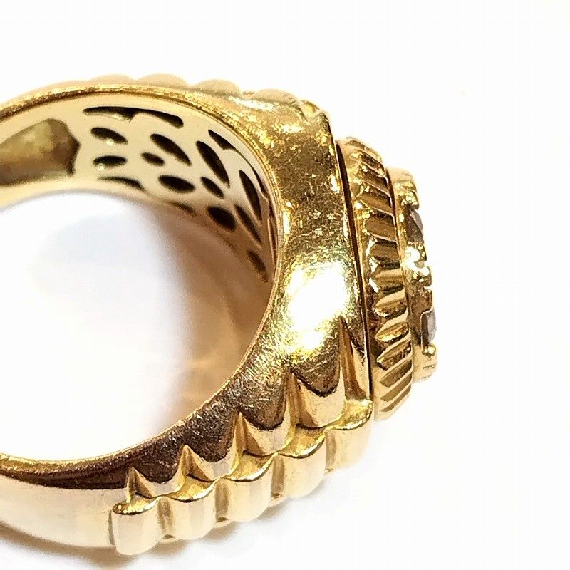 K18YG メレダイヤモンド1.00ct 印台 メンズリング 15.02g 17号 【中古  