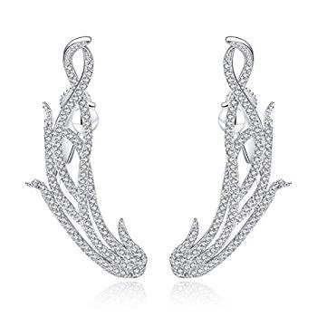 TEMICO キュービックジルコニア 天使の羽 イヤーカフ クライマーピアス スイープアップ イヤーラップピン クローラーピアス レディース