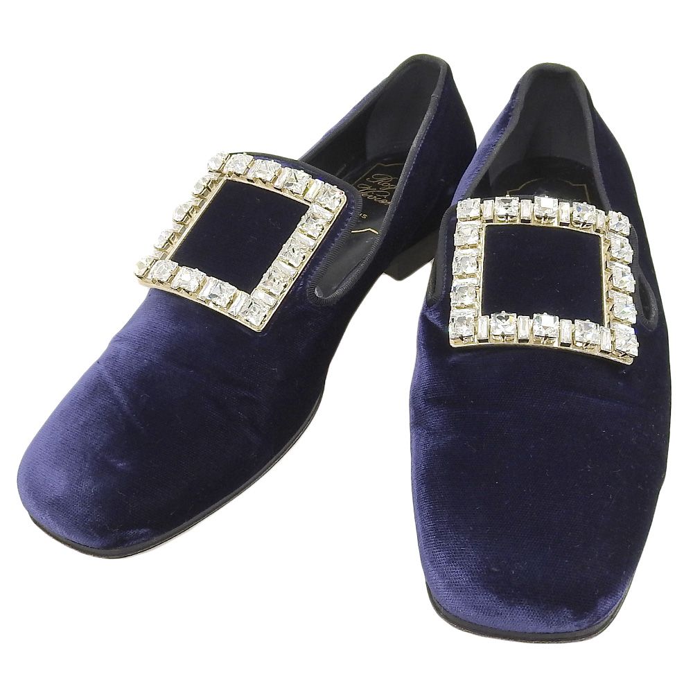 Roger Vivier ロジェヴィヴィエ ビジュー ストラスバックル ベロア フラットシューズ オペラパンプス 36 1|2 23.5cm パープル レディース 古着