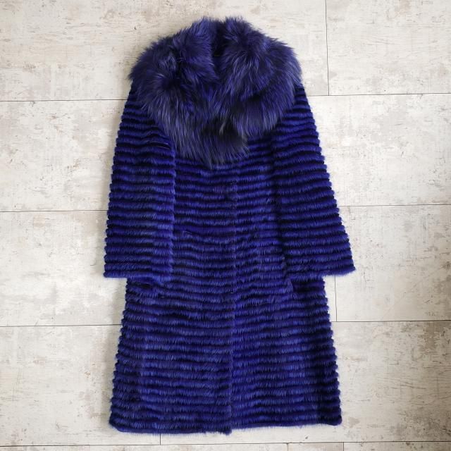 超美品 ゼルパリ ZELE PARIS ☆ ミンクファー ロングコート 38 ブルー 