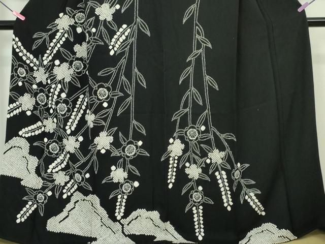 平和屋本店□極上 本疋田絞り 訪問着 枝垂れ花 黒地 逸品 DZAA4446kh5  