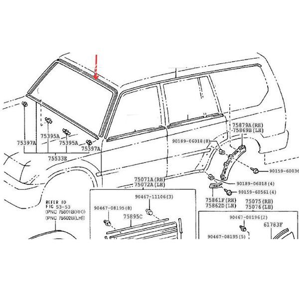 トヨタ 90 ランクル プラド ウインドシールド モールディング 検索 純正 ランドクルーザー フロント ガラス ウインドウ モール パーツ ゴム JT23