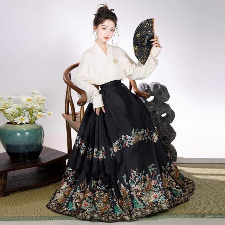 中華古代服 フ スカート プリーツスカート 花柄ロングスカート 明制漢服 唐装 古典美人服 舞台衣装 ステージ衣装 中華服 チャイナ服 中