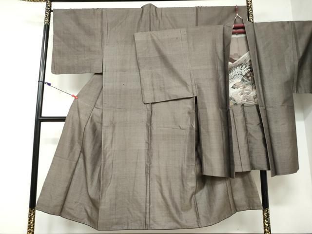 平和屋着物●男性 紬 アンサンブル 長羽織 横段文 正絹 DAAW5468ud