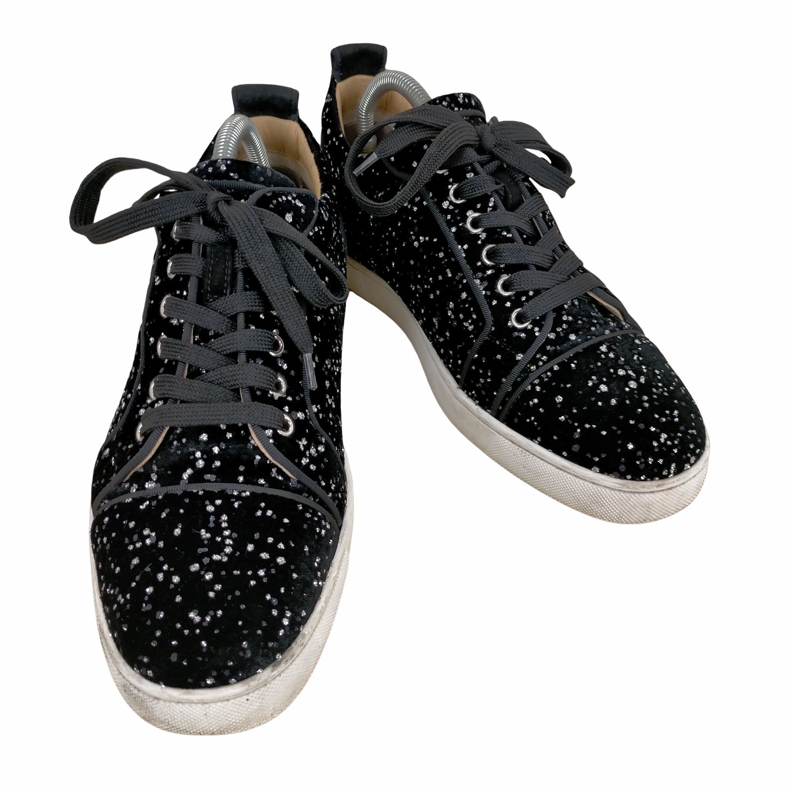 クリスチャンルブタン Christian Louboutin スニーカー ローカット LOUIS JUNIOR ORLATO FLAT ベロア グリッター シューズ メンズ 41.5(26.5cm相当) ブラック