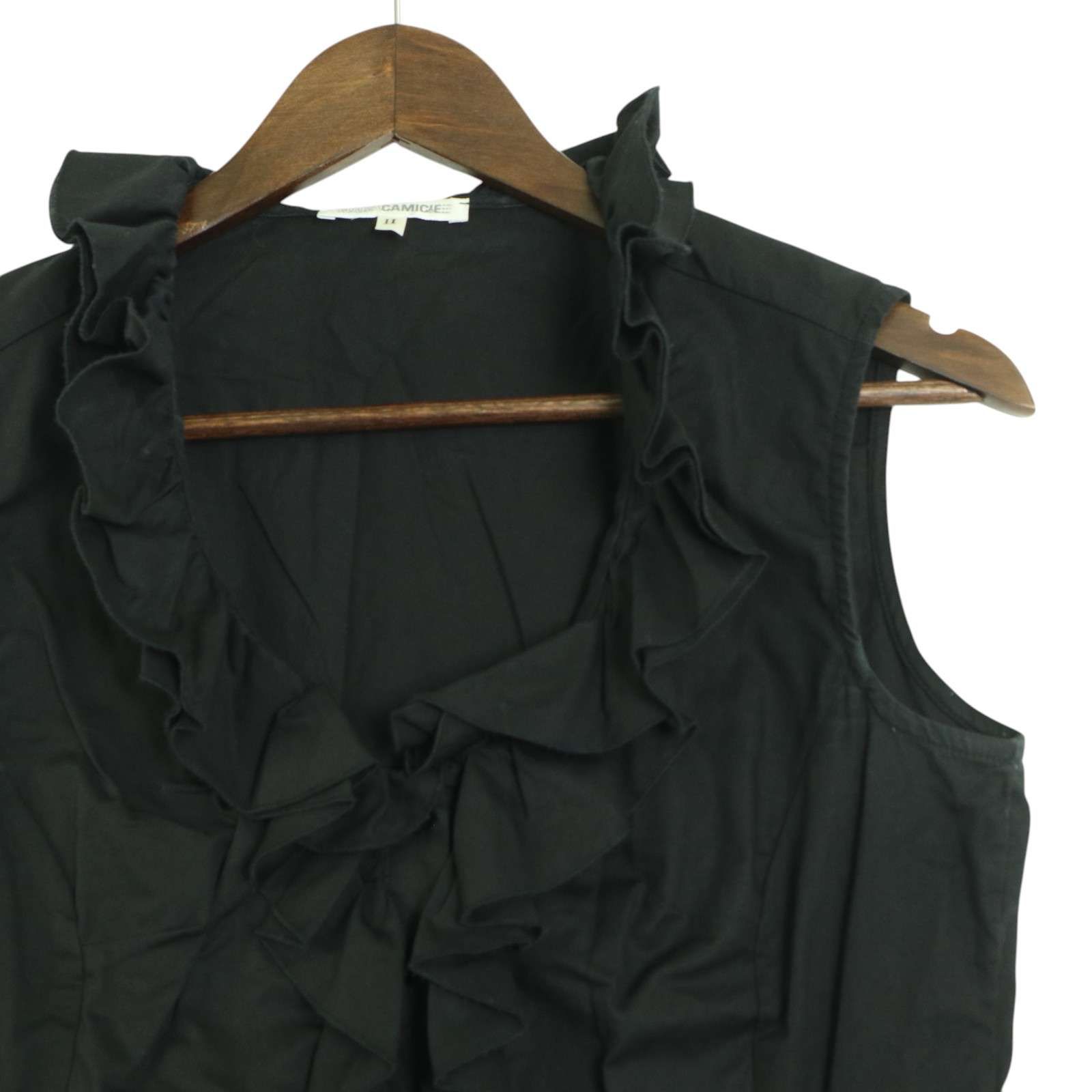 美品/ナラカミーチェ NARACAMICIE カットソー 表記 2号 11号 L 相当 黒 ブラック レディース 春 夏 トップス 半袖 綿100 コットン フリル NARACAMICIE 美品/ナラカミーチェ カットソー 表記 2号 11号 L