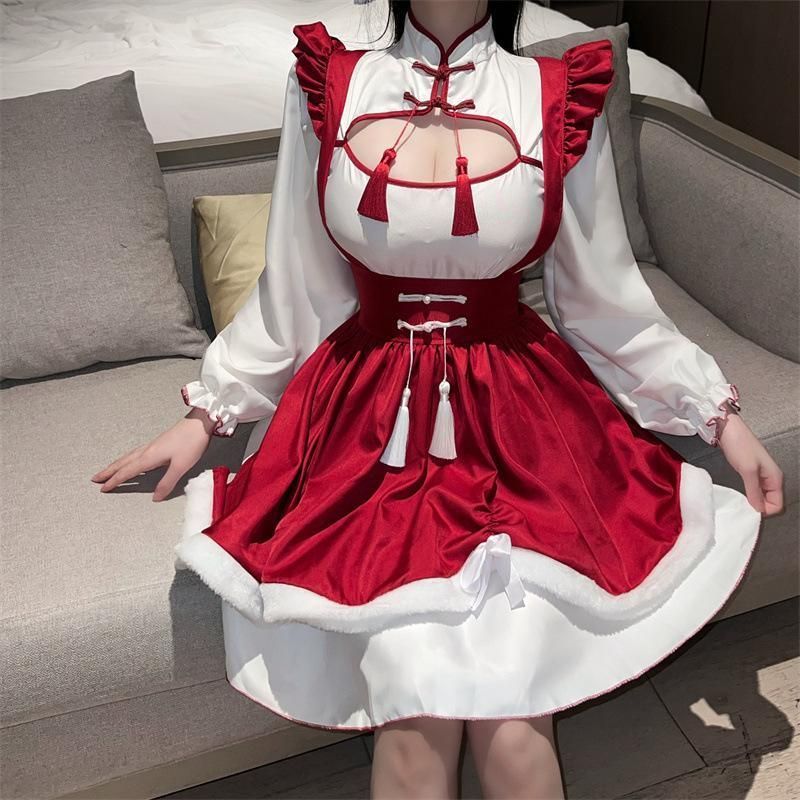 ロリータ チャイナサンタガール メイド服 エプロン バレンタイン