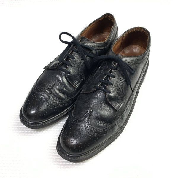 70s-80s?★JCペニー★サイズ9.5 D★27.0-27.5cm★ロングウィングチップ アメリカンフルブローグ★黒 ブラック◆is6-25 70s-80s?☆JCペニー☆サイズ9.5 D☆27.0-27.5cm☆ロングウィングチップ