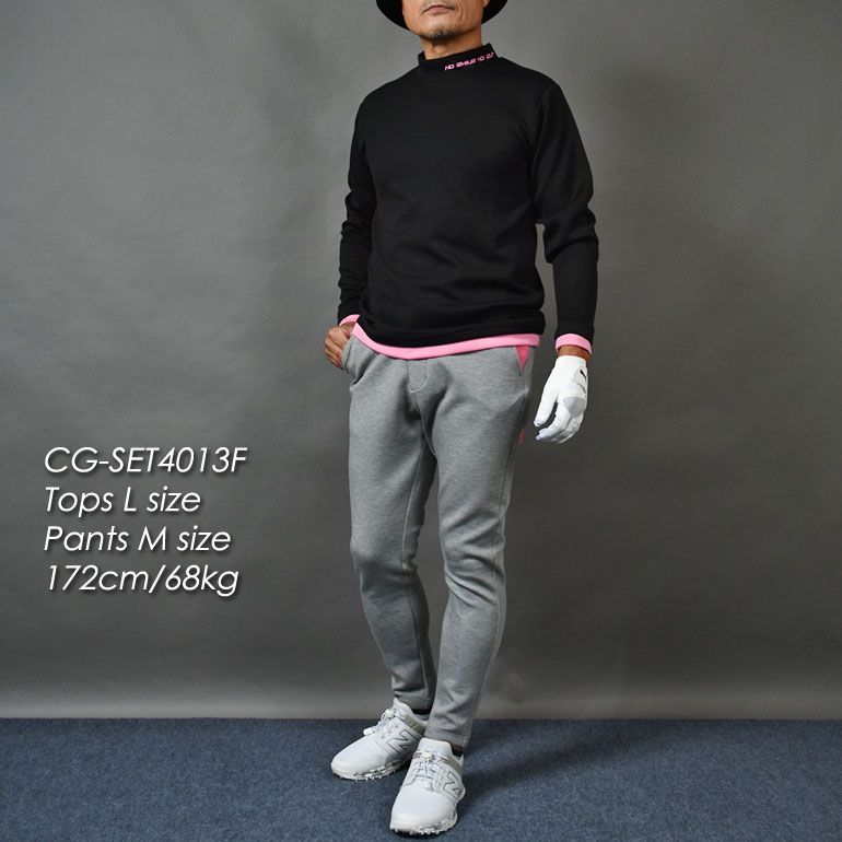 COMONGOLF コモンゴルフ エアーポンチ素材長袖モックネック-テーパードゴルフパンツセットアップ CG-SET4013F M L XL XXL XXXL ゴルフウェア 春秋 トレーナー ズボン バイ スウェット ストレッチ 伸縮性 保温性