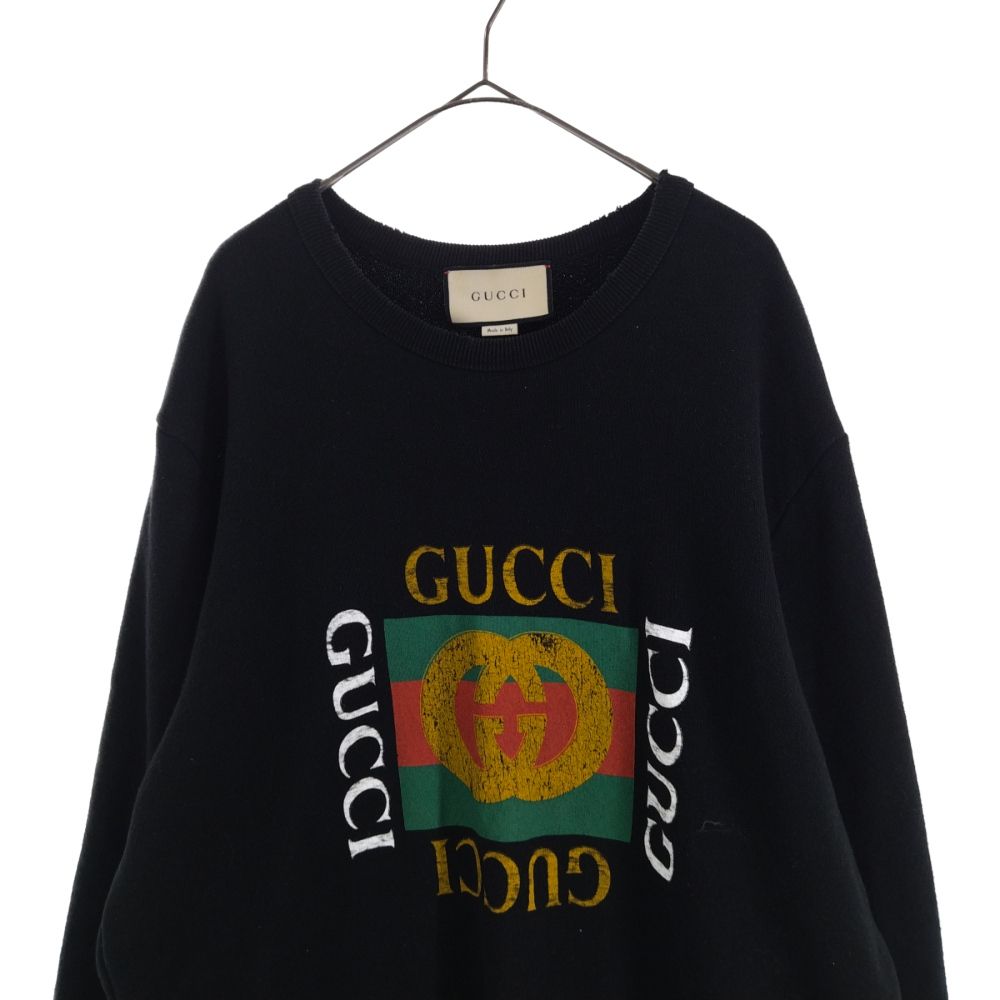 GUCCI (グッチ) 18AW VINTAGE LOGO SWEAT PULLOVER 454569-X5J57  オールドグッチロゴヴィンテージ加工スウェットトレーナー プルオーバー ロゴプリントスウェットシャツ