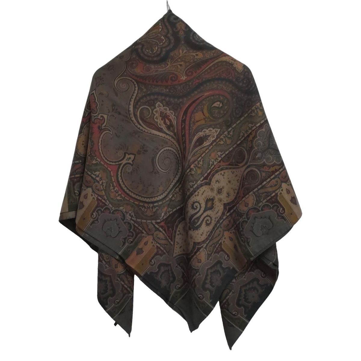 ETRO エトロ ストール ショール - ブラウン×グレーベージュ×マルチ ウール シルク