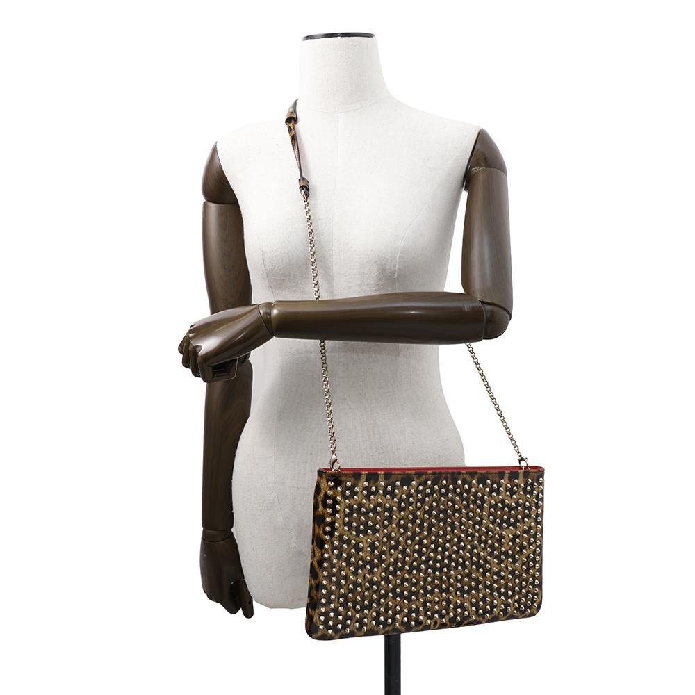 ルブタン クラッチバッグ レオパード スタッズ　ハラコ　豹柄 本物 ルブタン クラッチバッグ セカンドバッグ メンズ レディース