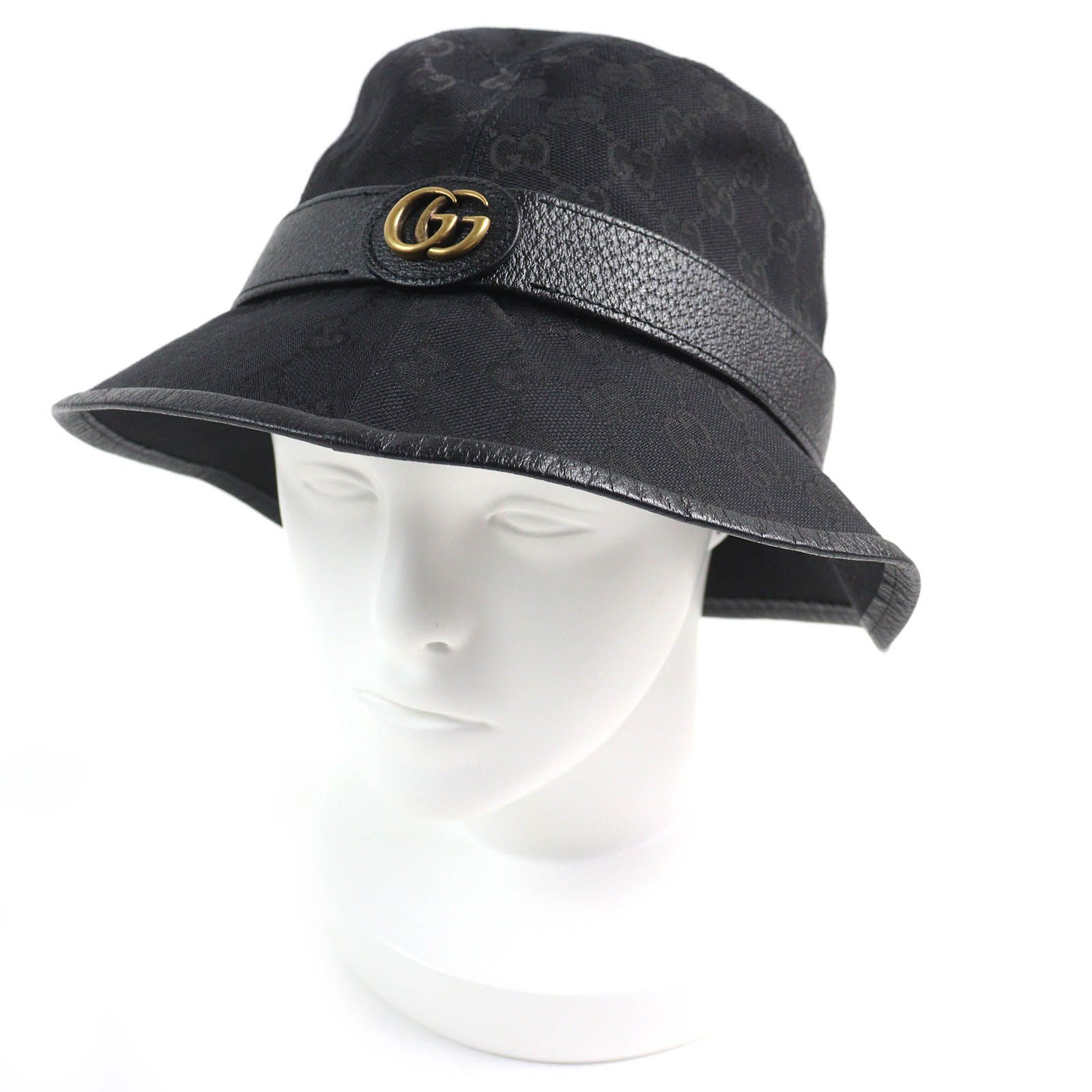 △GUCCI グッチ 576587 ロゴ金具 GGキャンバス バケットハット 帽子 ブラック L 59cm イタリア製 メンズ