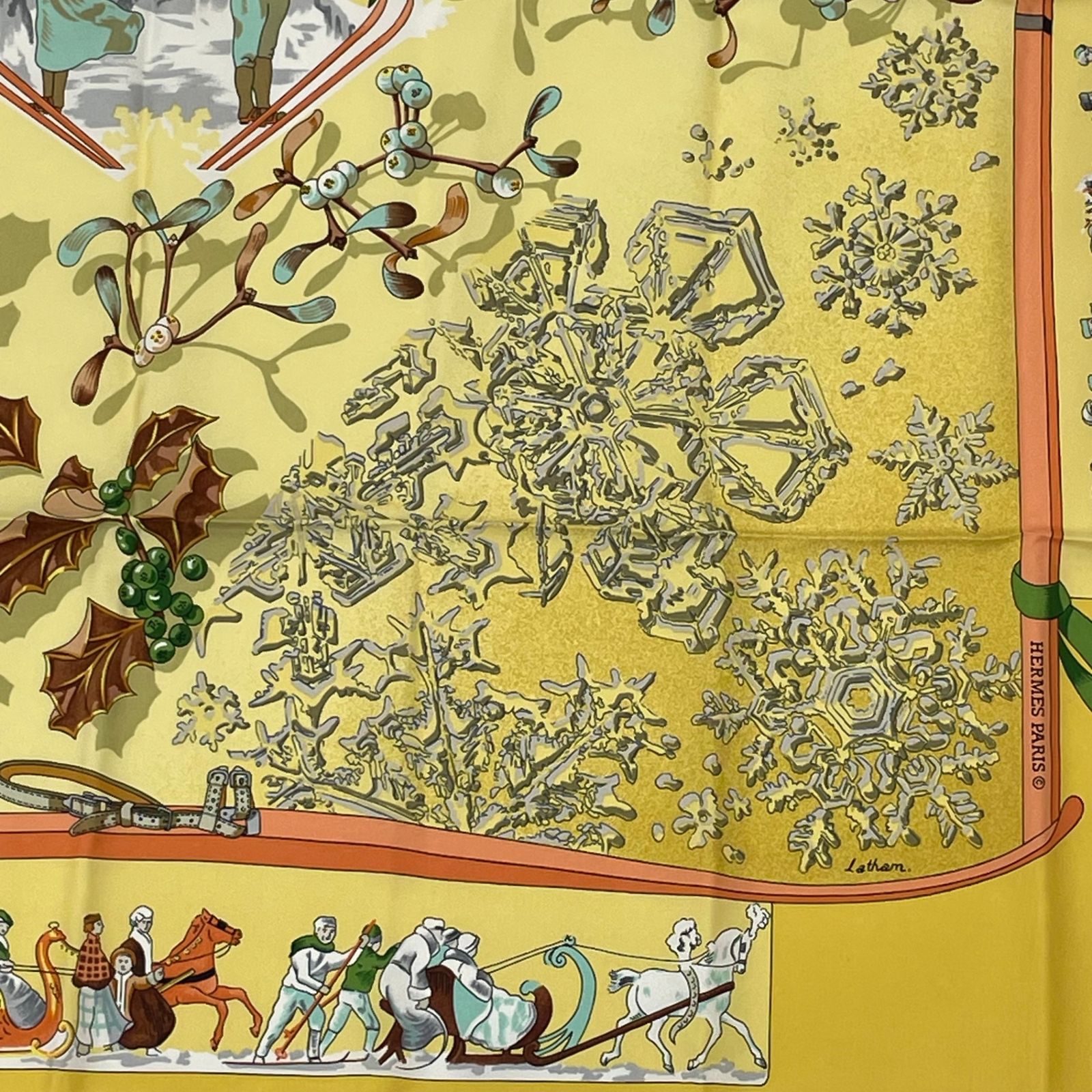 極美品 HERMES エルメス カレ90 Neige d'Antan 去年の雪 イエロー