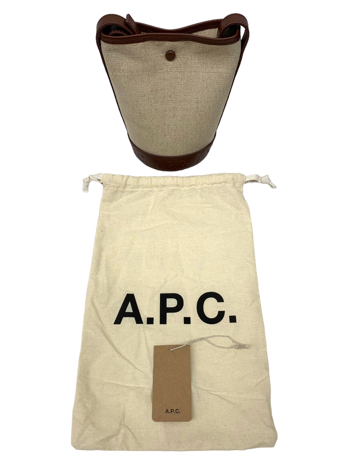 美品　A.P.C. ショルダーバッグ スモール　キャンバス　ジュート A.P.C. (アーペーセー) ジュート キャンバス×レザー バケツバッグ
