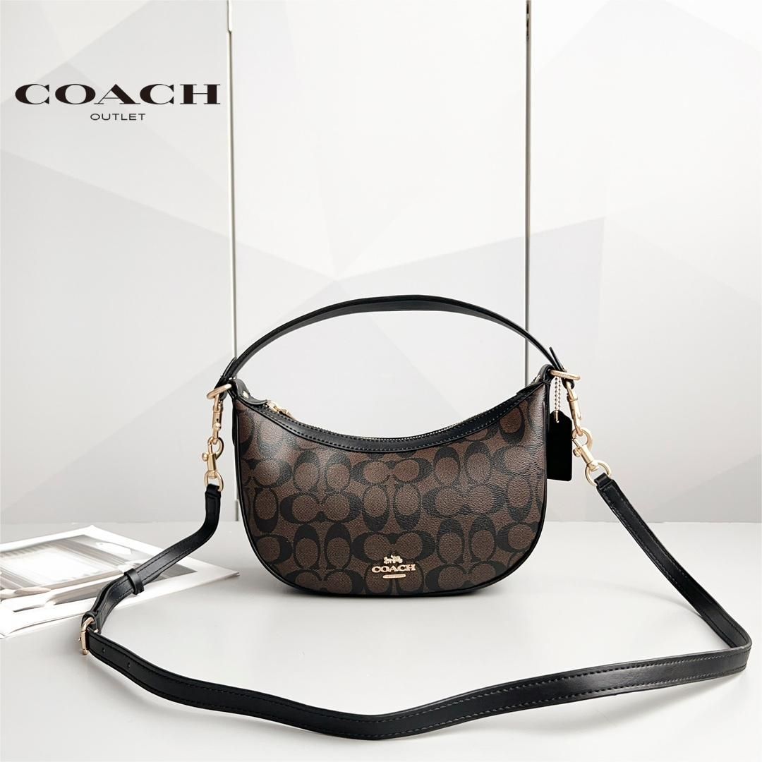 COACH Mira コーチ アリア ショルダーバッグ ポシェット  シグネチャー2WAY 腋下用  レディースアウトレット品 チャコール CO997