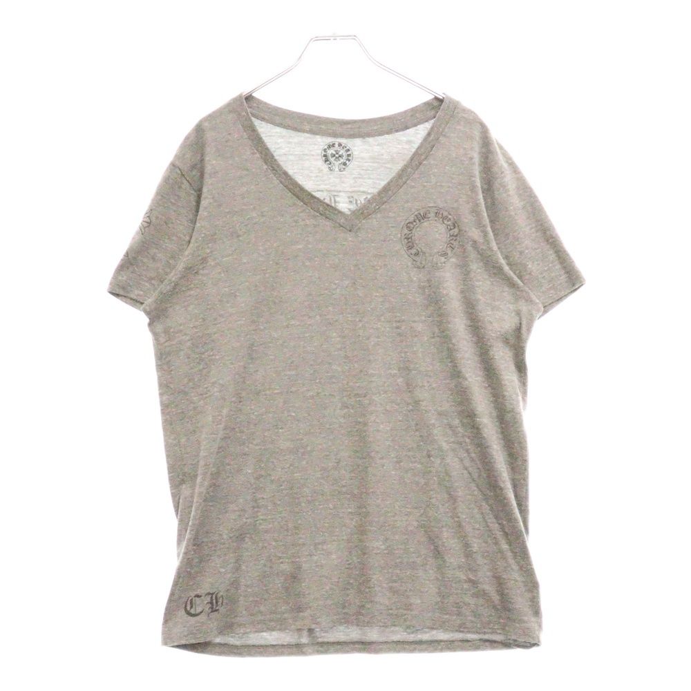 クロムハーツ スクロールラベルプリント Vネック半袖Tシャツ グレー L CHROME HEARTS (クロムハーツ) Vネック バックスクロールラベル