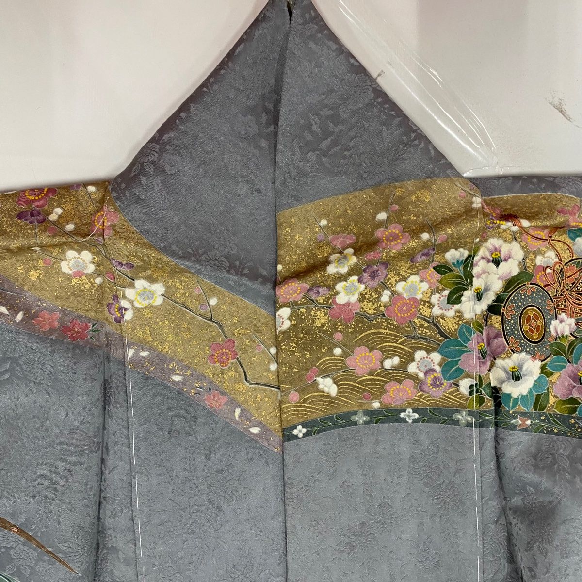 訪問着 身丈162.5cm 裄丈68cm L 袷 御所車 草花 金彩 ぼかし