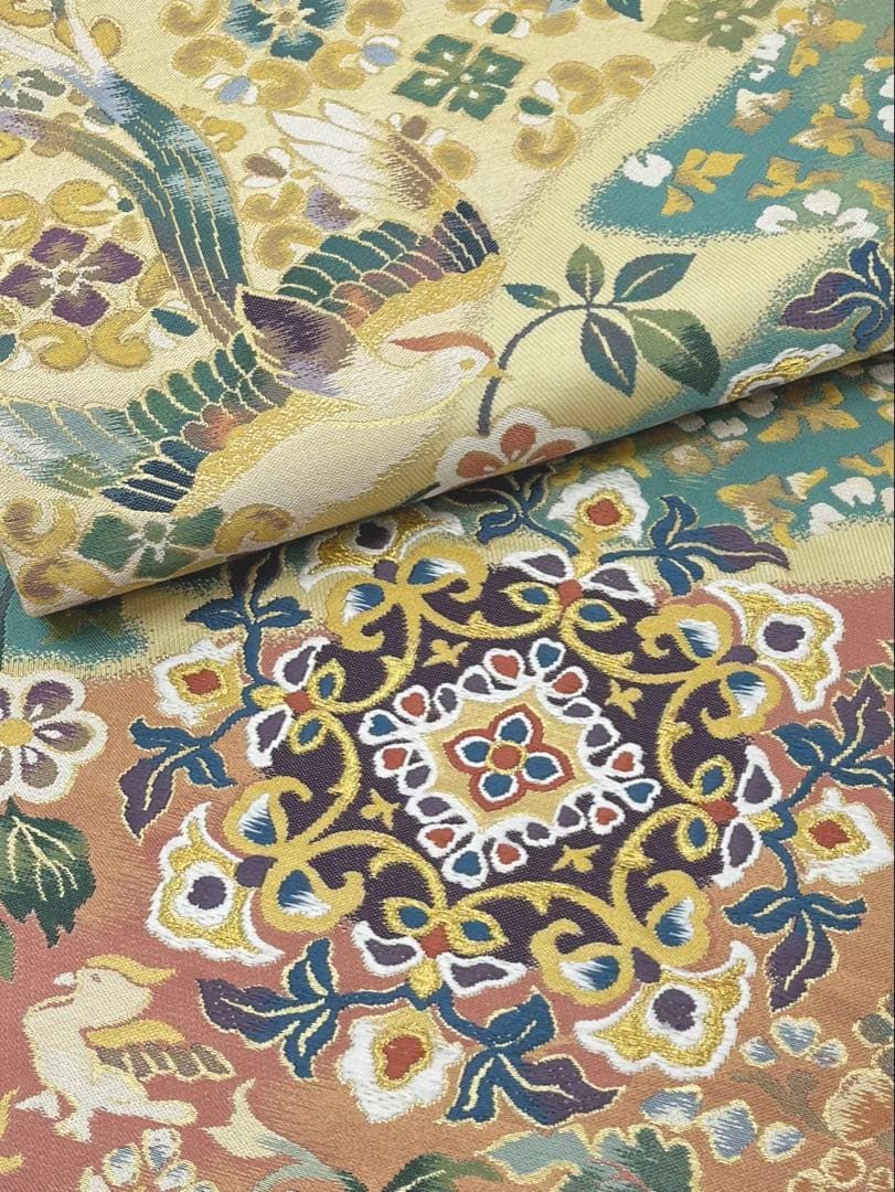 螺鈿細工 細密織 袋帯 鳳凰 鳥 正絹 六通 螺鈿細工 細密織 袋帯 鳳凰 鳥 正絹 六通 螺鈿細工 細密織 袋帯