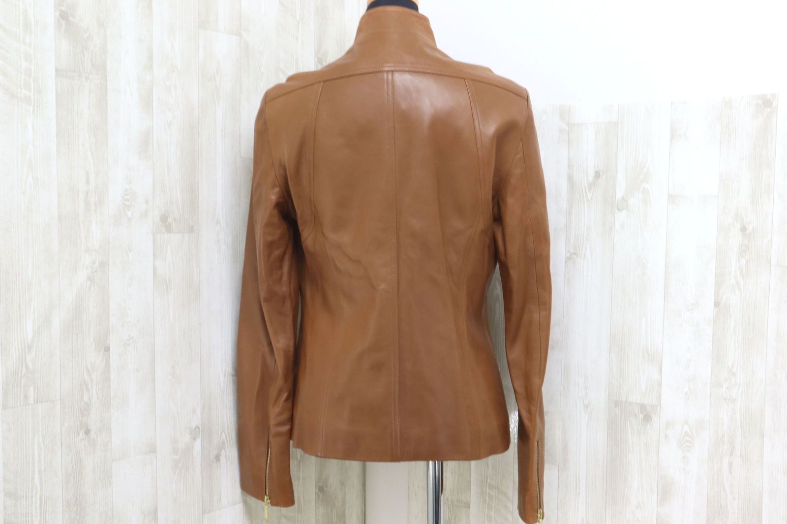 CELINE セリーヌ 5ZIP シングルレザーライダースジャケット 40 ブラウン 2 5291 0233 色やけ 汚れあり