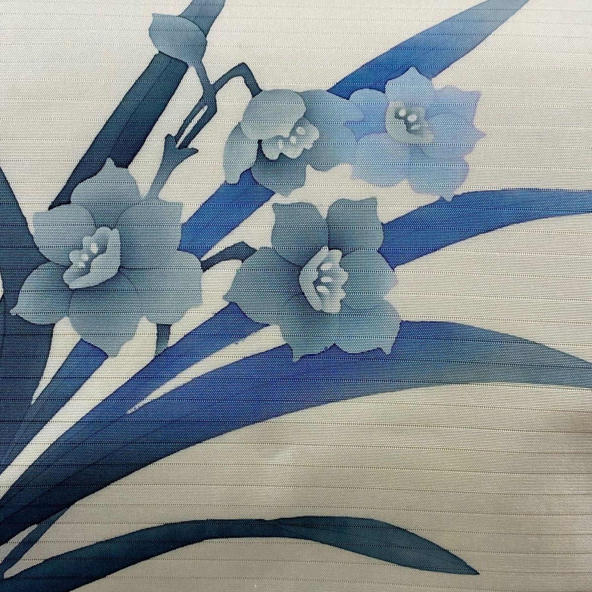 未使用　絽　名古屋帯　夏帯　クリーム　籠模様 B5 夏物 花籠模様 銀糸 クリーム色 太鼓 正絹 薄物 絽 紗 名古屋