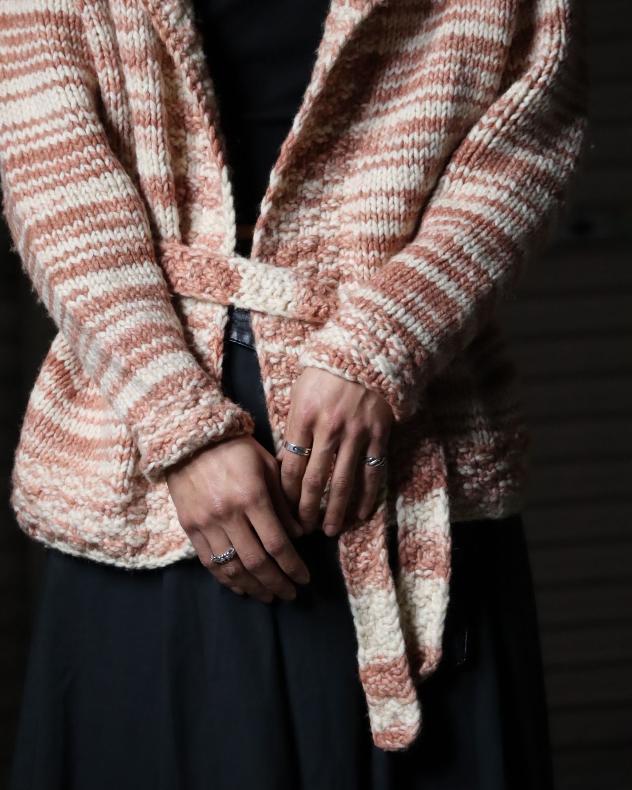 melange × stripes belted chunky knit cardigan 80s 90s vintage