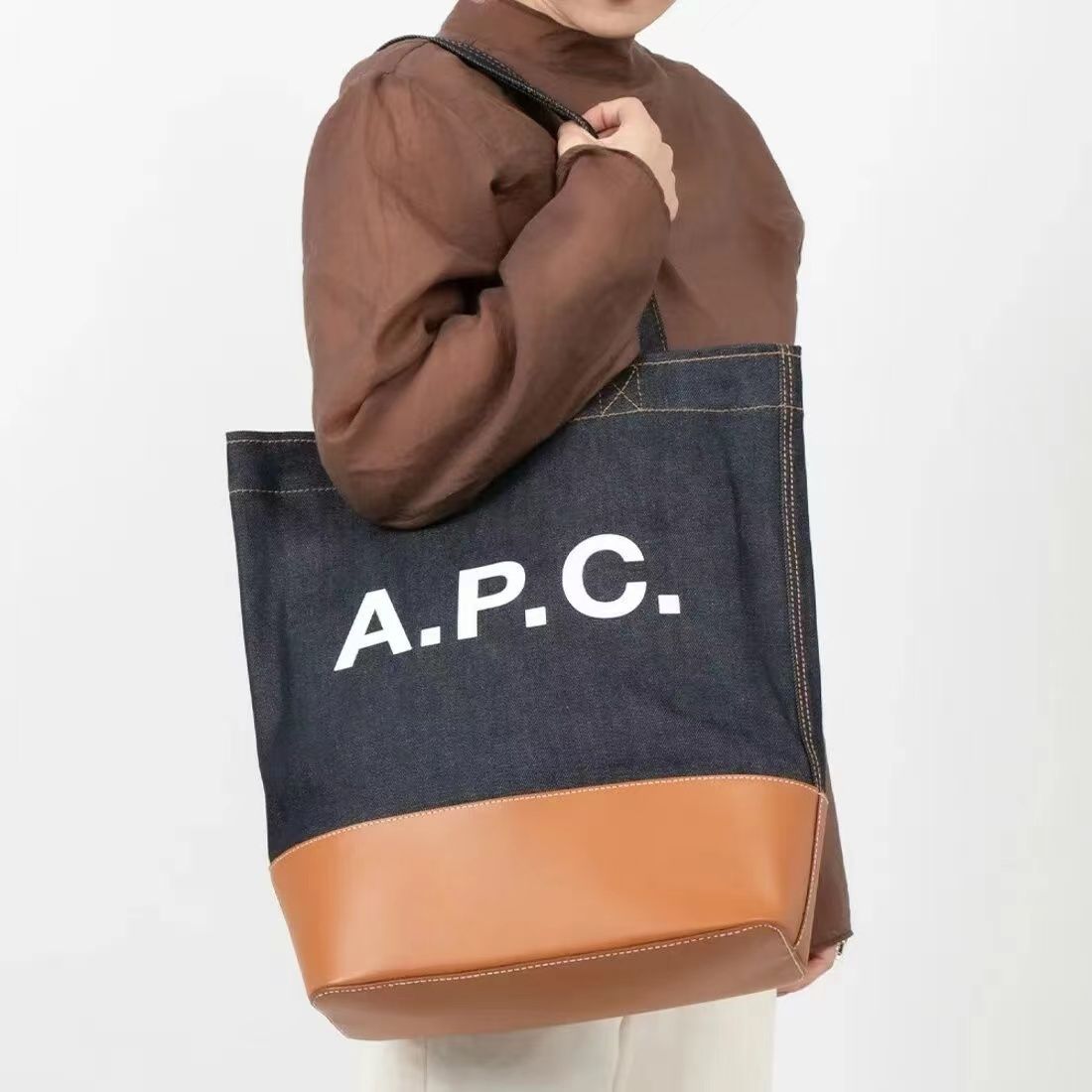 A.P.C. アーペーセー スモール デニム レザー トートバッグ