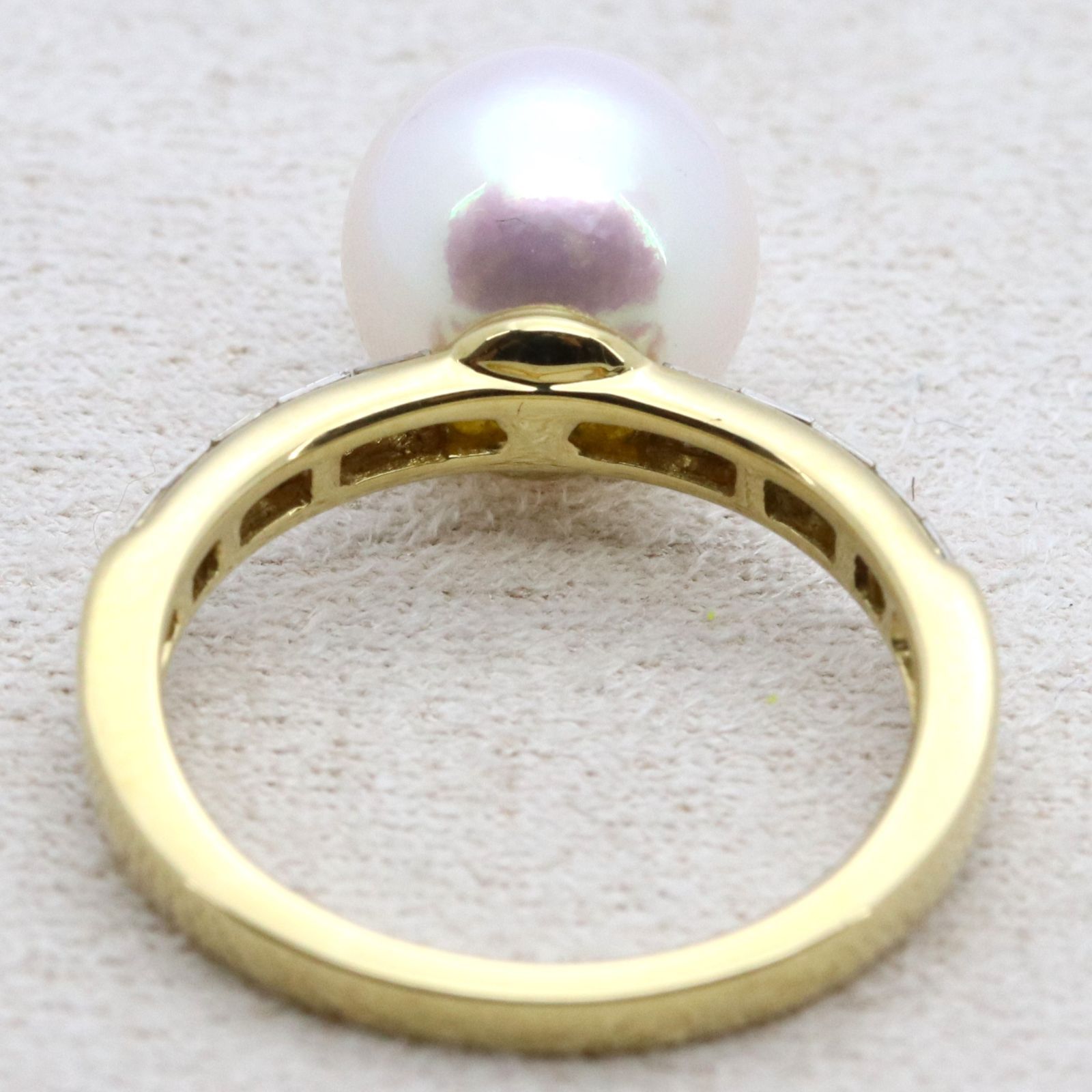 GSTV リング K18 パール8.8mm 真珠×ダイヤモンド プリンセスカット /24