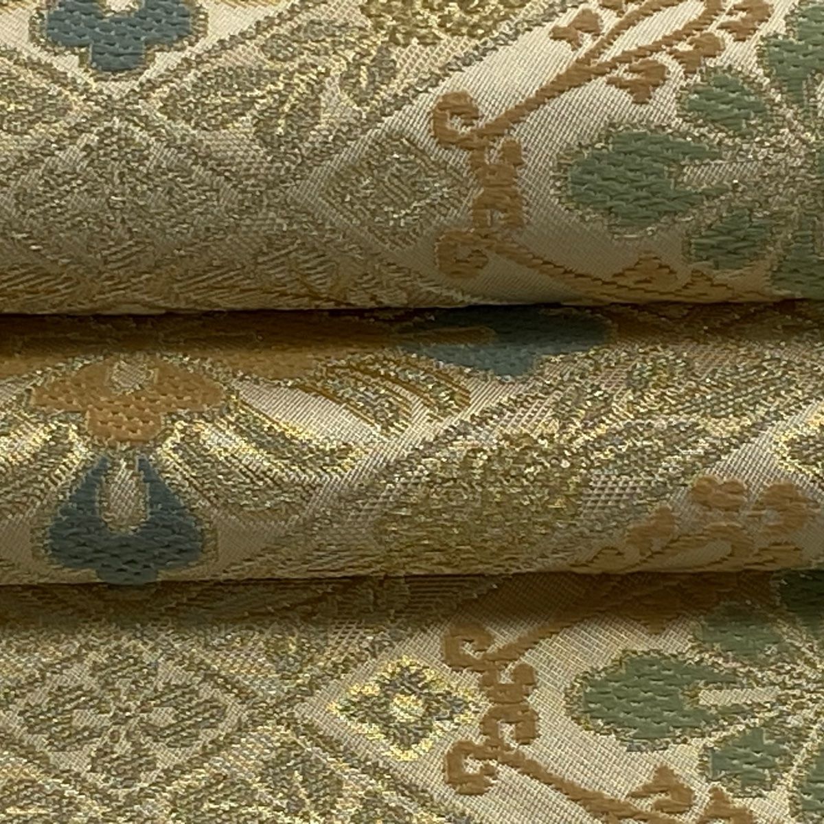 美品】 袋帯 逸品 川島織物 落款 花菱 草花 金糸 箔 金色 六通 正絹