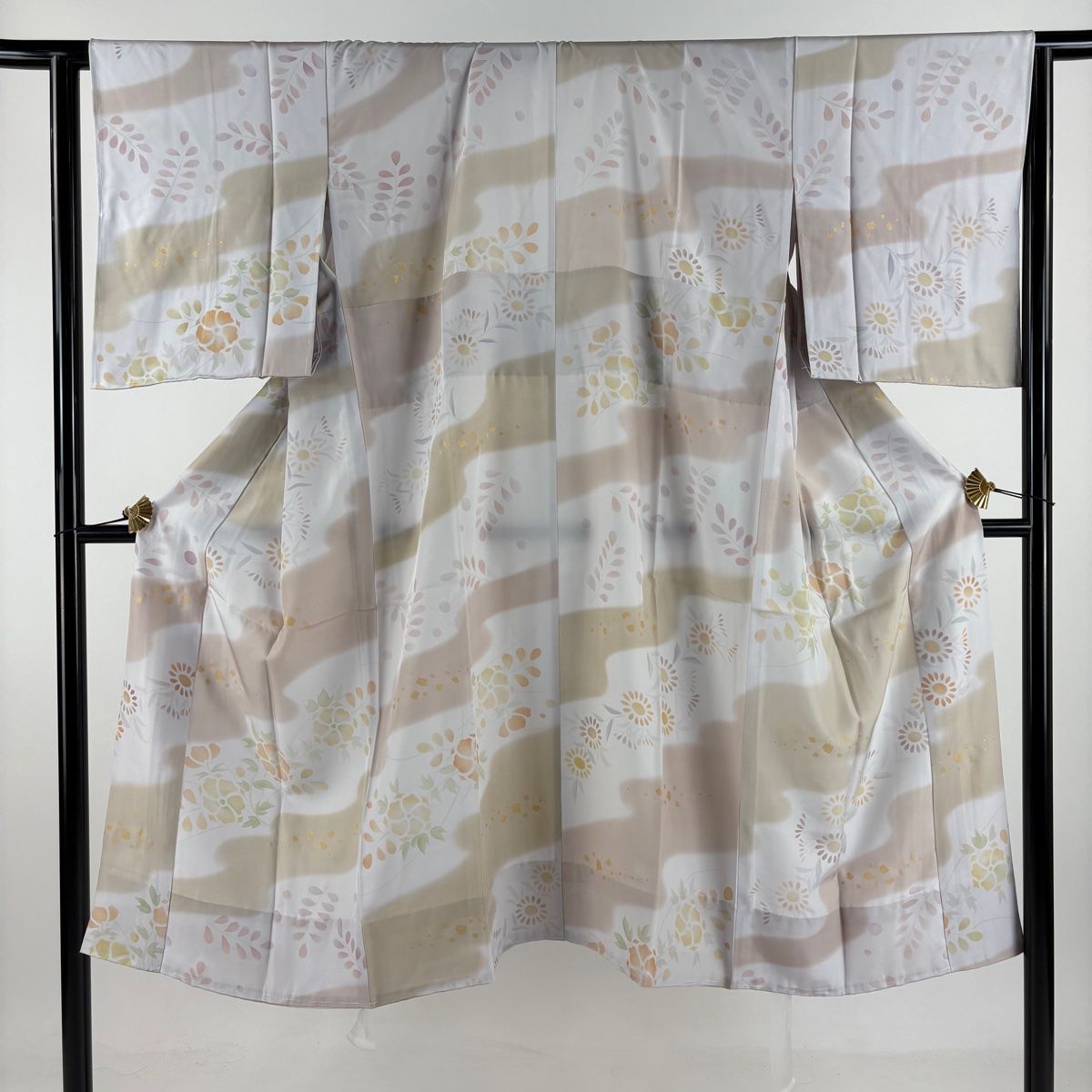 長襦袢 身丈129cm 裄丈63cm S 落款 草花 霞 金彩 染め分け 灰紫 正絹 秀品