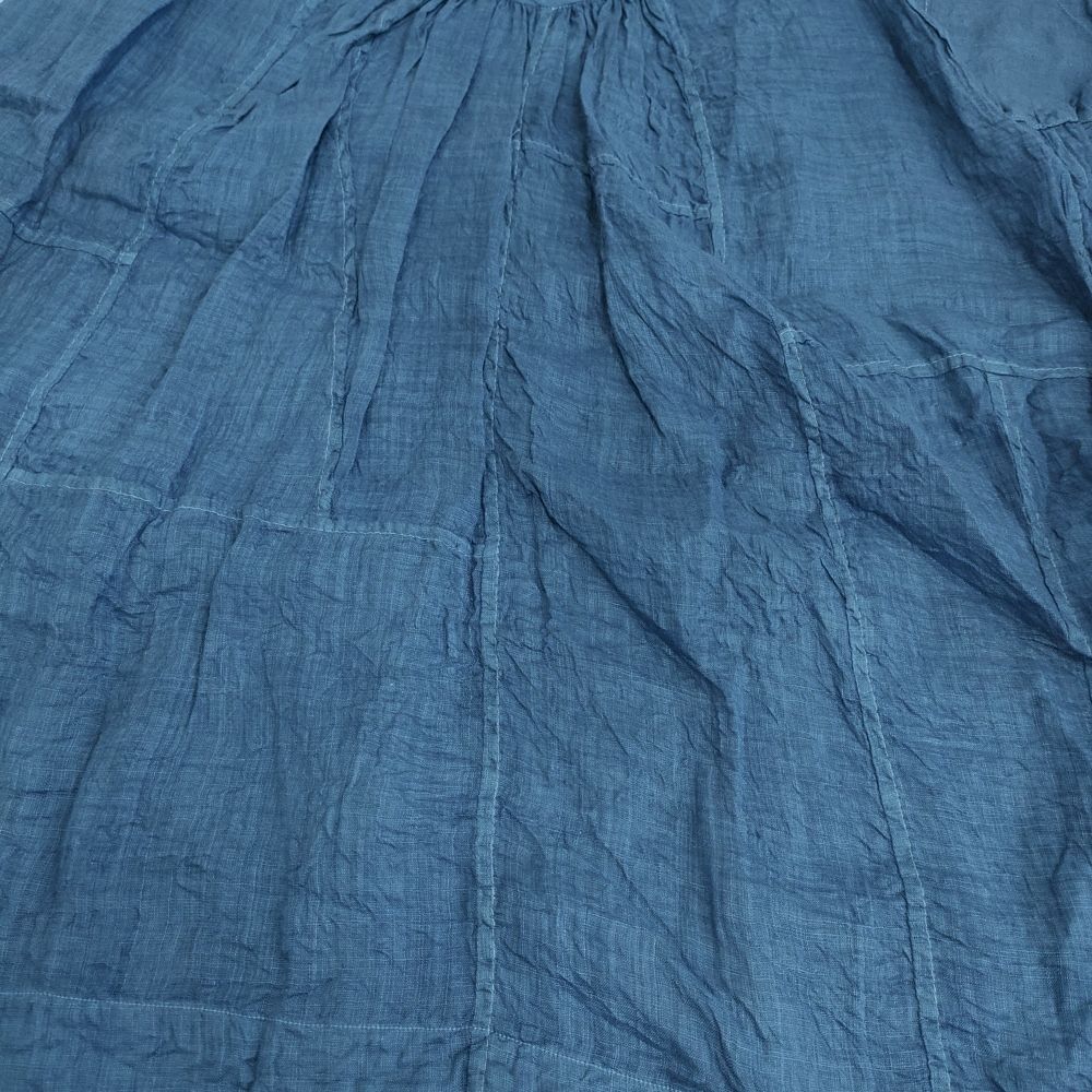 45R/45rpm フェザーリネンの藍染めポシャギノースリーブトップ  
