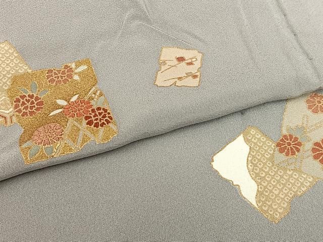 平和屋着物▽訪問着 単衣 色紙草花文 金彩 正絹 逸品 AAAT4633oa