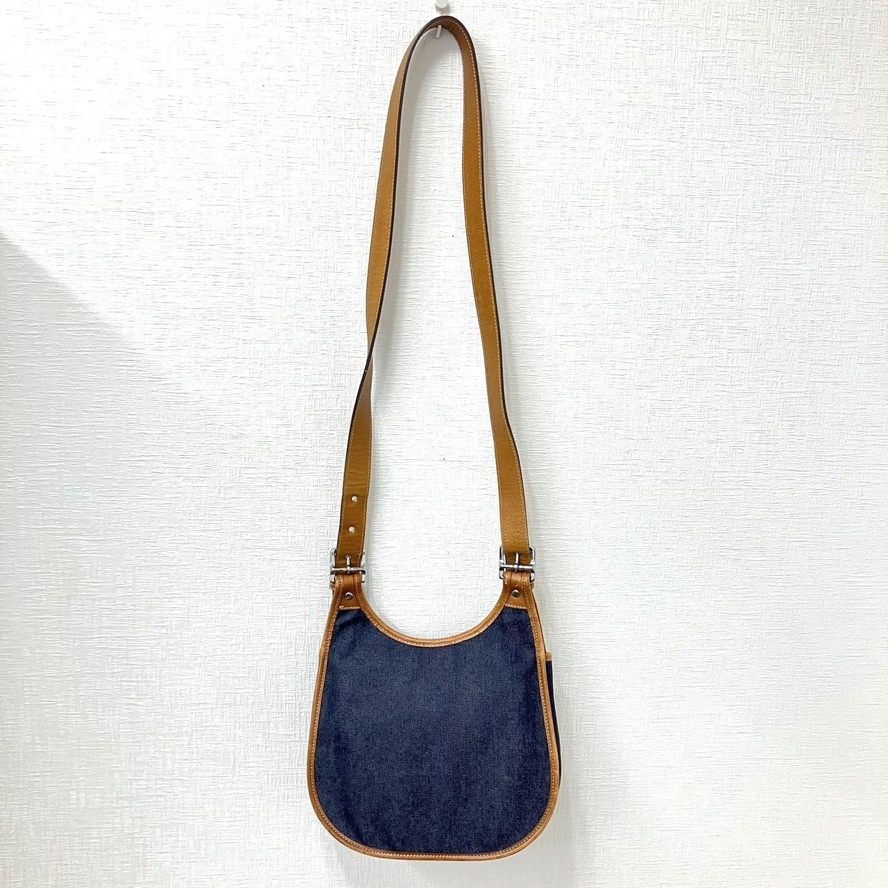 〇 COACH コーチ デニム×レザー 斜めがけショルダーバッグ B3K