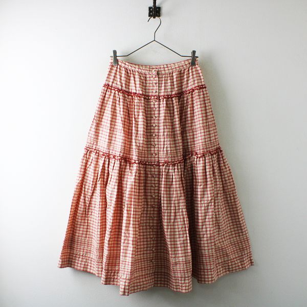 美品 PINK HOUSE ピンクハウス ピコフリル チェック ティアード フレア 