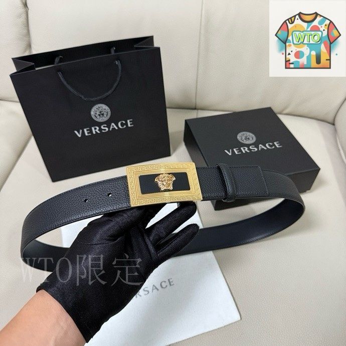 versace レザーベルト 中古・古着通販】VERSACE (ヴェルサーチ) レザーベルト ブラック