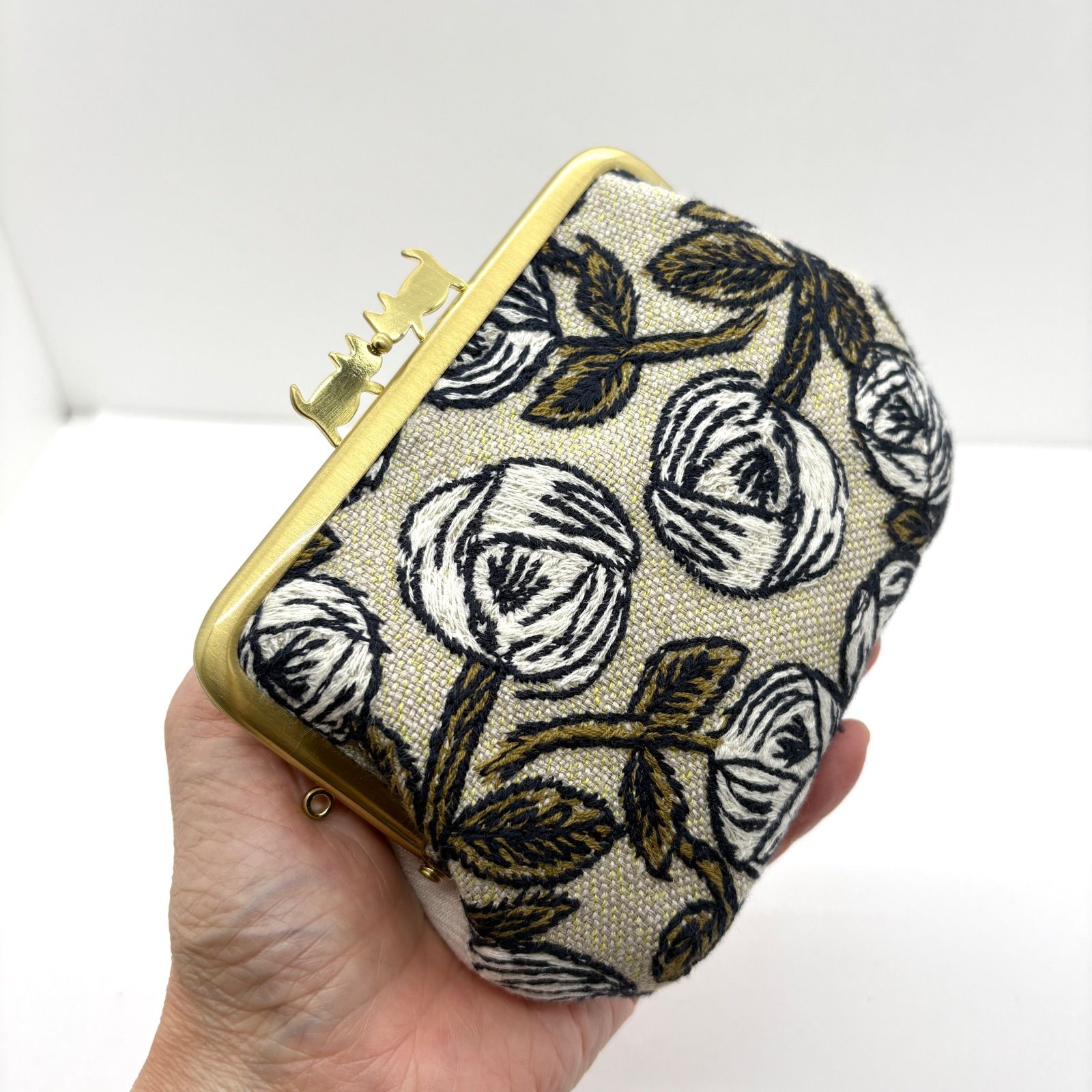 ハンドメイド ミナペルホネン 猫口金のコンパクト親子がま口財布 rosy