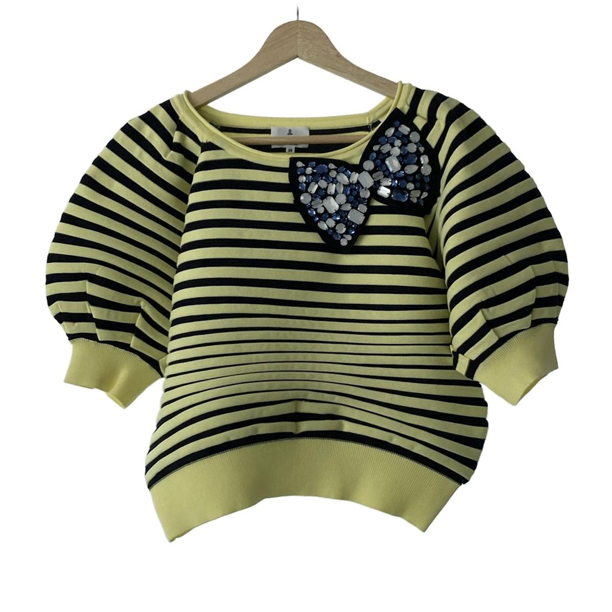 LANVIN en Bleu - LANVIN en Bleu(ランバンオンブルー) 半袖Tシャツ サイズ38 M レディース - 白×黒×マルチ ランバンオンブルーLANVIN en Bleu リボンテーピングTシャツ