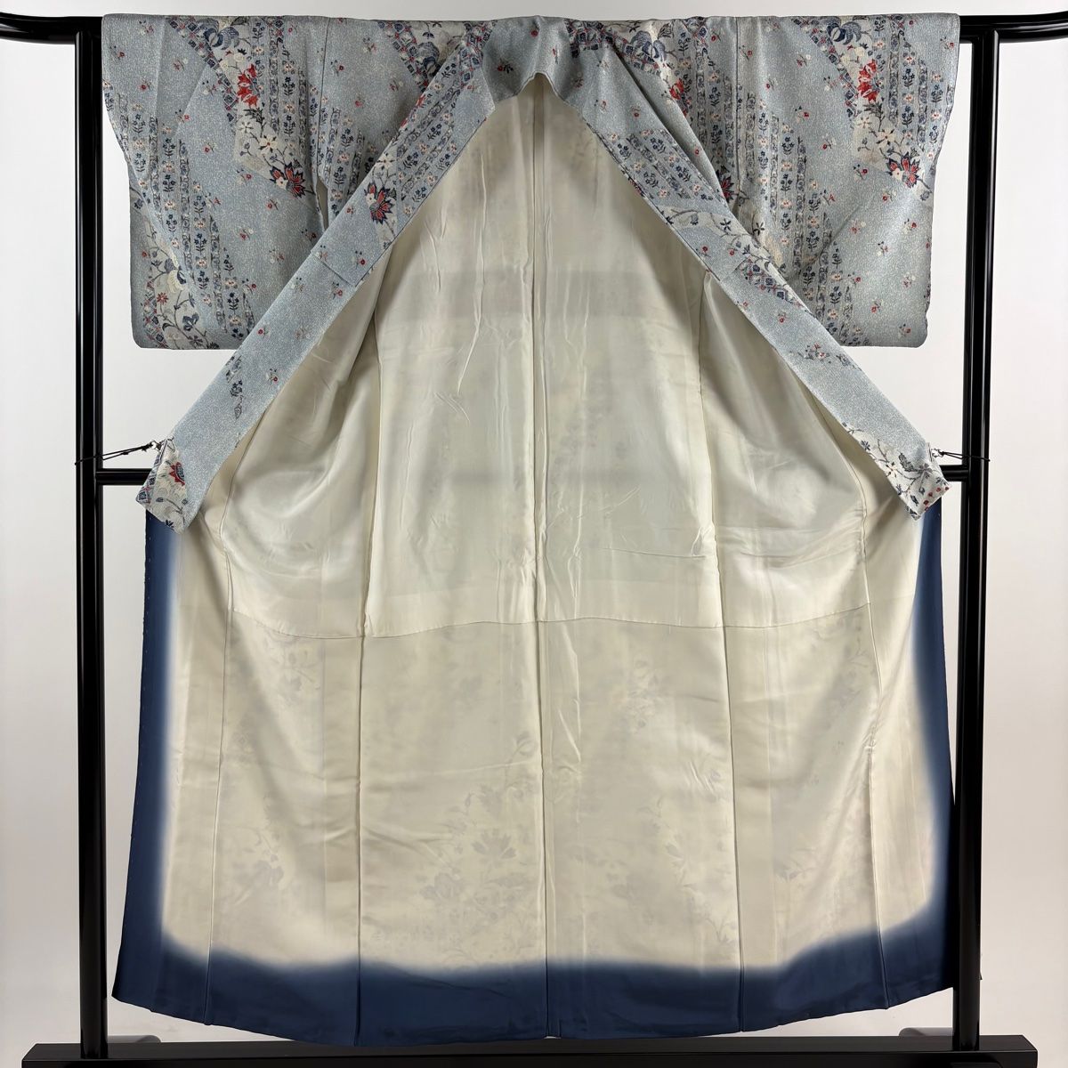 訪問着 身丈155cm 裄丈61cm S 袷 草花 幾何学 水色 正絹 優品 【中古】