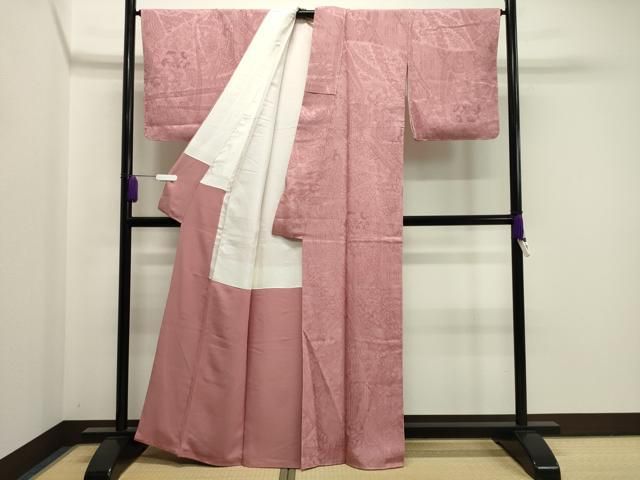 平和屋着物○上質な色無地 霞地紋 紅梅色 正絹 逸品 DAAY1778ps