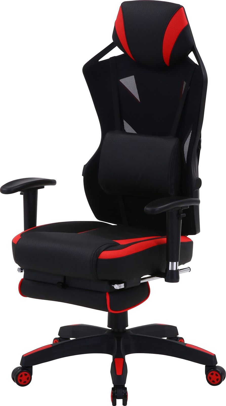 19429 レイズ リクライニング 回転式 フットレスト付き メッシュ レッド 幅68.5×奥行65.5×高さ118~125.5cm パーソナルチェア ゲーミングチェア 不二貿易