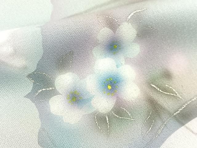 平和屋着物○訪問着 単衣 手描き 花蝶文 銀彩 正絹 逸品