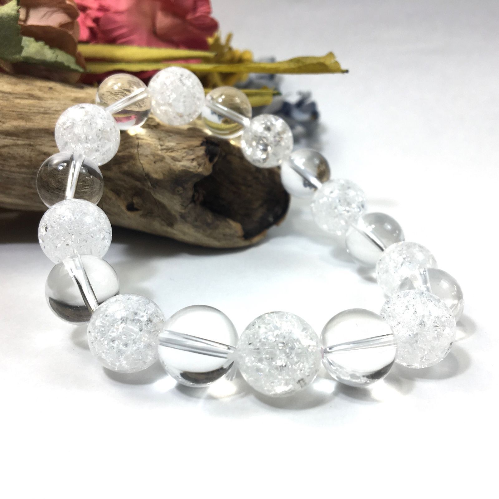 水晶×クラック水晶 パワーストーン ブレスレット 12mm 天然石 メンズ