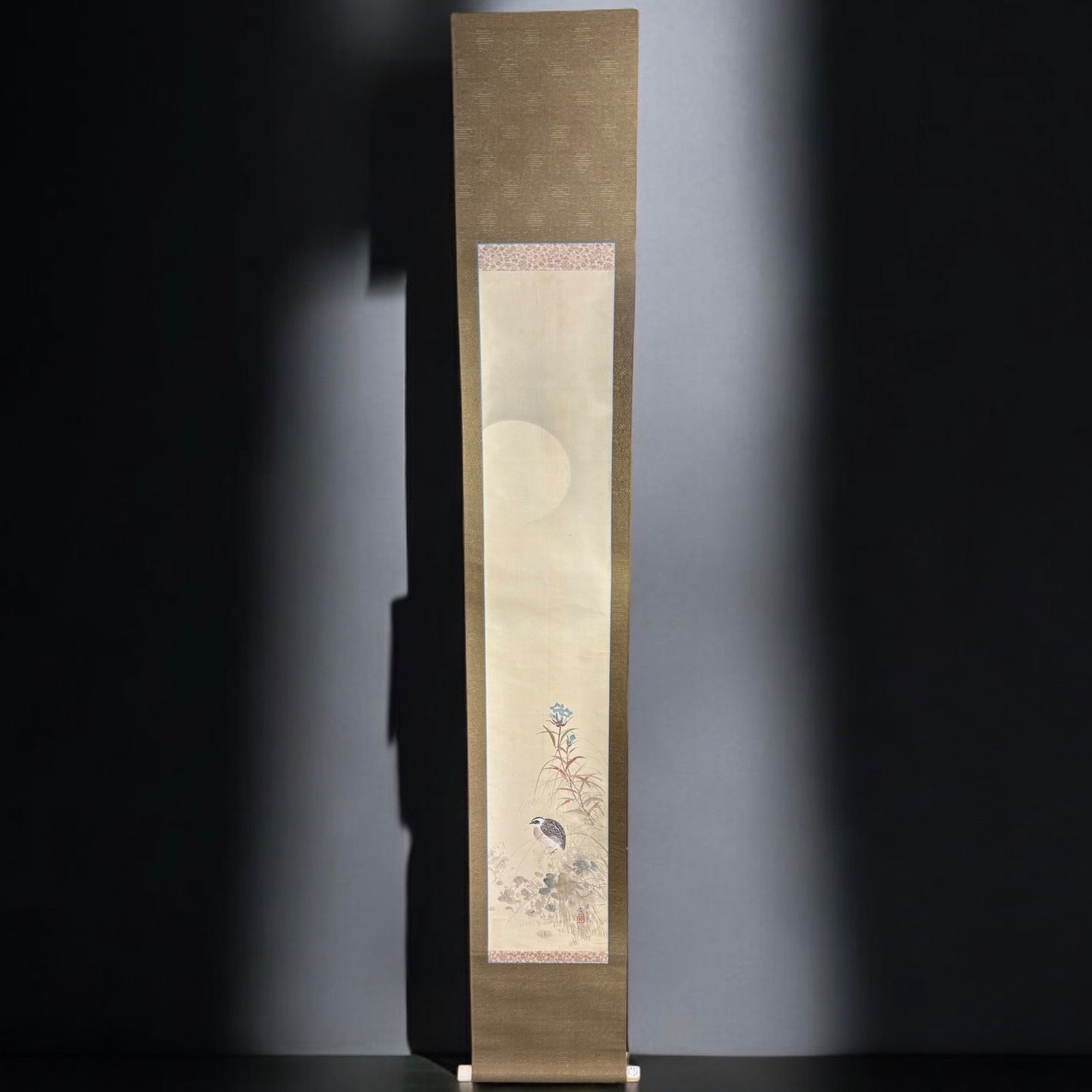 掛け軸 [鳥 草花絵] 作家物 掛軸 昭和 レトロ インテリア 壁掛け 工芸 