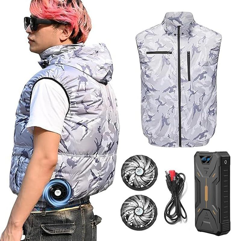 ZHICHUAN 空調作業服 26V高出力 ファンバッテリーセット 2025速冷ファン - 30000mAh大容量バッテリー 4段階風速調節 最大50時間連続使用 撥水加工 UVカット 暑さ対策 男女兼用 1