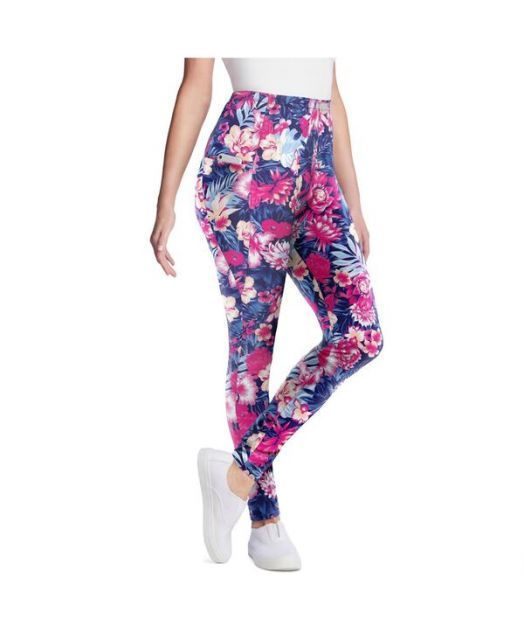 送料無料 ウーマン ウィズイン レディース レギンス ボトムス Plus Size Tall Stretch Cotton Printed Pocket Legging Navy multi tropical
